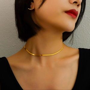 18K Gold Plated Herringbone Choker From Italy